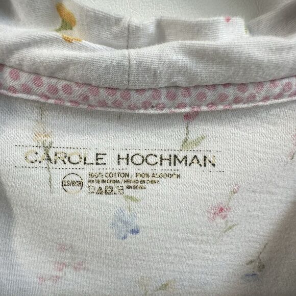Carole Hochman XS Pink Floral Robe Cotton Cottage Core Wrap Polka Dot Trim - Picture 5 of 5